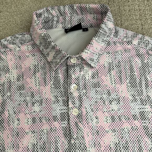 Sunday Swagger Polo Shirt Mens Sz Large Pink White Geometric AOP Performance - Picture 3 of 9